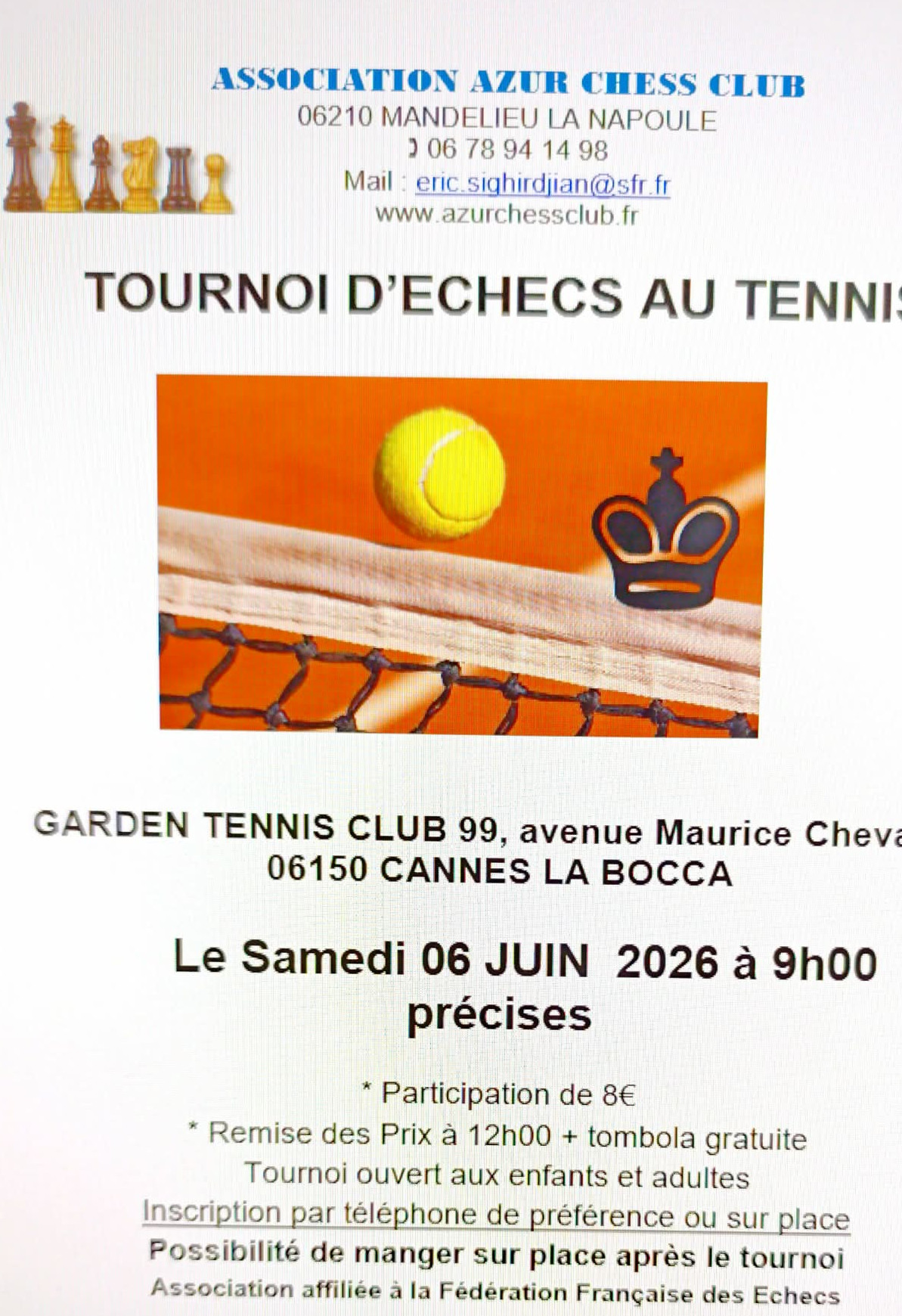 Tournoi d'échecs Samedi 06 juin